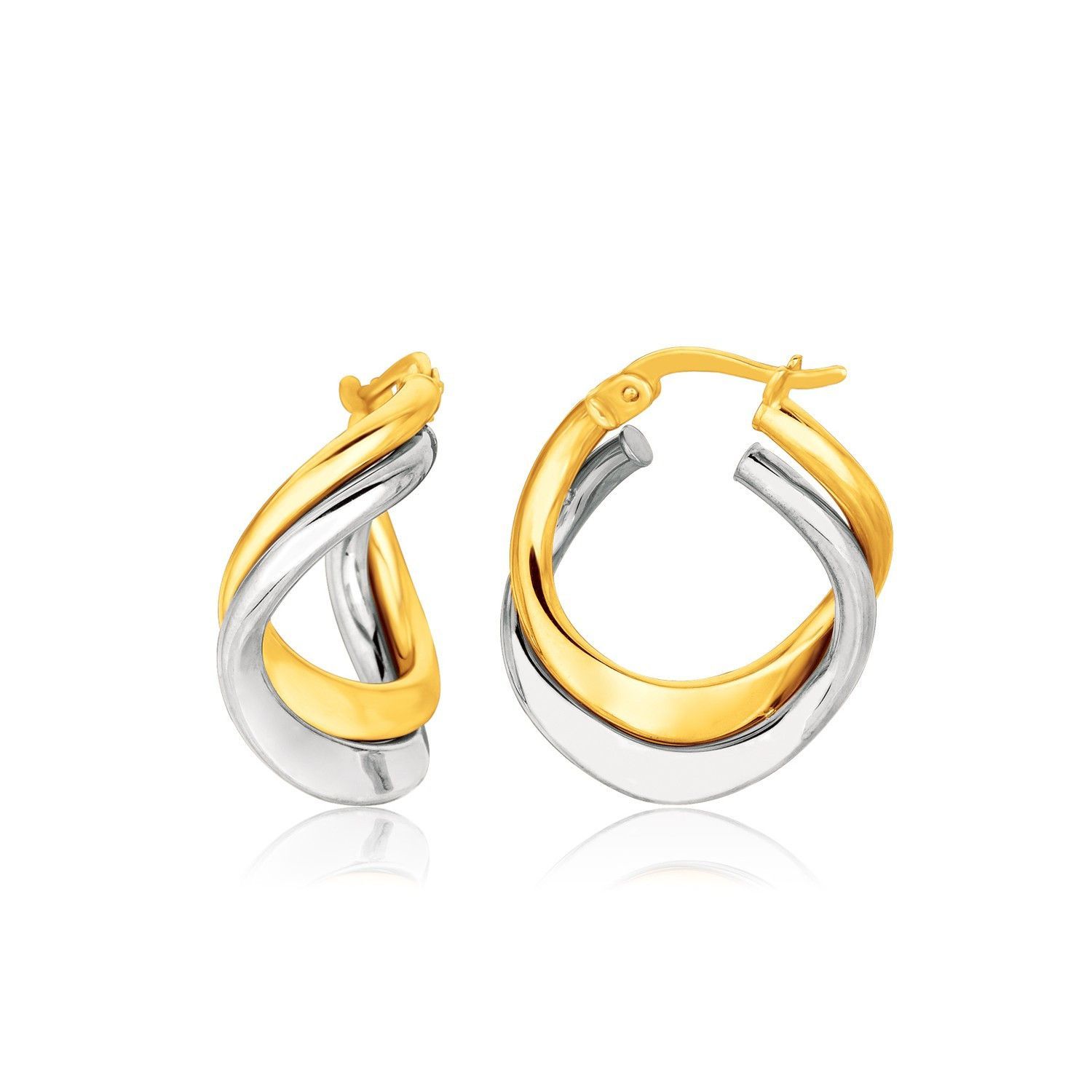 two-tone gold twisted double hoop earrings